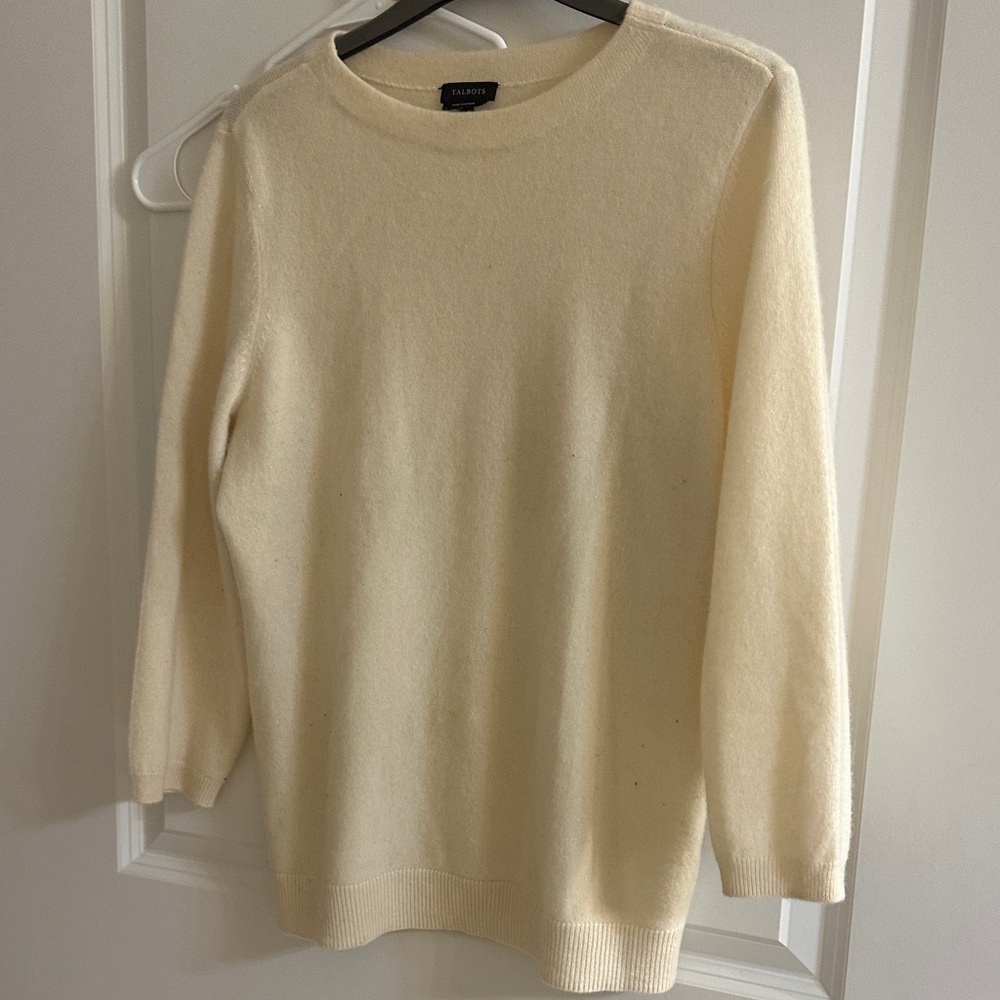 Talbots  Women's Cream Cashmere Boat  Neck Sweater